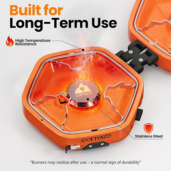 Cofiyard Propane 2 Burner Camping Stove with Carrying Bag, Portable Folding Gas Stove for Camping, Backpacking Camp Stove for Outdoor Cooking with 17,000 BTU Adjustable Burners for BBQ, Tailgating