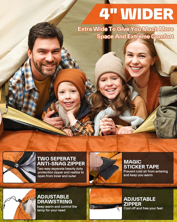 Sportneer Sleeping Bag, 3 Seasons Warm Cold Weather Sleeping Bags for Adults Kids Boys Girls with Compression Sack- Lightweight Camping Essentials Gear Accessories, Backpacking, Hiking