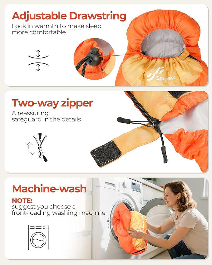 Sportneer Sleeping Bag for Adults & Kids, Cold Weather & Warm Waterproof Camping Sleeping Bag, Compact Portable for Camping Hiking & Travel