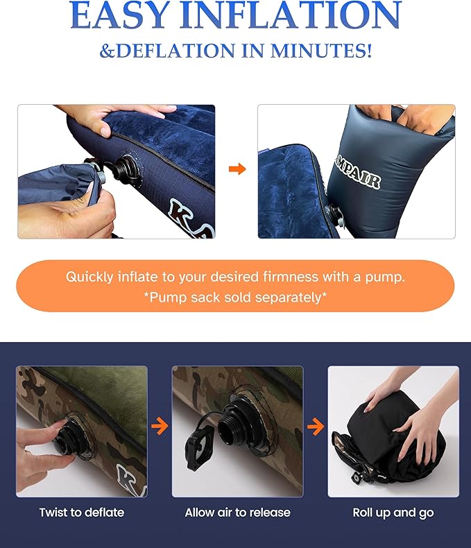 Inflatable Sleeping Pad for Camping, Extra-Thick 4.75" Single Air Mattress with Soft Velvet Top, Machine Washable, Family Lightweight 4-Season Pad for Traveling & Hiking, Green