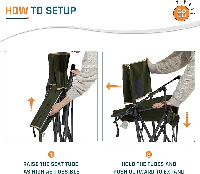 Oversized Folding Camping Chairs for Adults Heavy Duty Camp Chair Support 400 LBS Steel Frame Metal Arm Lawn Chairs with Swivel Cup Holder & Hollow Backrest Extra Large Outdoor Chairs Green