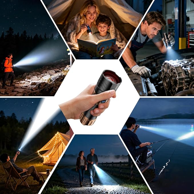 SKYFIRE Rechargeable Flashlights High Lumens Plus with Ignition Lens,3000lm Super Bright Flashlight,7500mAh,Zoomable,Waterproof Tactical Flash Light for Camping Essentials Outdoor Home&Gifts-Upgraded