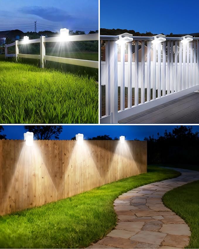 Clip on Solar Lights for Fence, 3 Modes Solar Motion Lights Outdoor Waterproof, 60LEDs 500LM Portable Security Light for Fence, Deck, Garage, Camping, USB Charging, 4 White