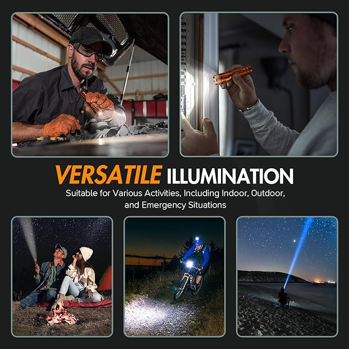 WdtPro Rechargeable Flashlights High Lumens, 2 Pack 10H Long Lasting Super Bright EDC Flashlight, LED Mini Tactical Flash Lights for Camping Emergency, Drop & Water Resistant Orange(Battery Included)