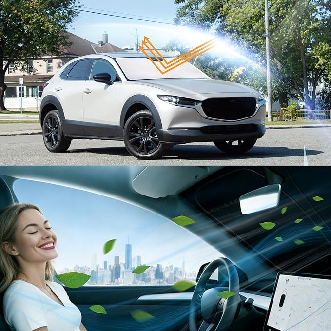 Windshield Sun Shade Compatible with Mazda CX-30 2019-2024 2025 2026 CX30 Accessories Foldable Sun Visor Protector Sunshade Blocks Rays & Heat