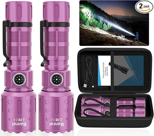 Banral Flashlights High Lumens Rechargeable, Super Bright Long Range Small Powerful Flashlight, 6 Modes LED Tactical Pocket Waterproof Flash Light for Home Emergency (2, Purple)