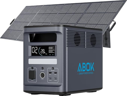 1536Wh ABOK Ark2000 Solar Generator with 400W Solar Panel, LiFePO4 Portable Power Station, Expandable to 4.6kWh, 1.3 Hr 0-100%, UPS, App, 2000W AC for Camping, Emergency, RV, Off-Grid Living