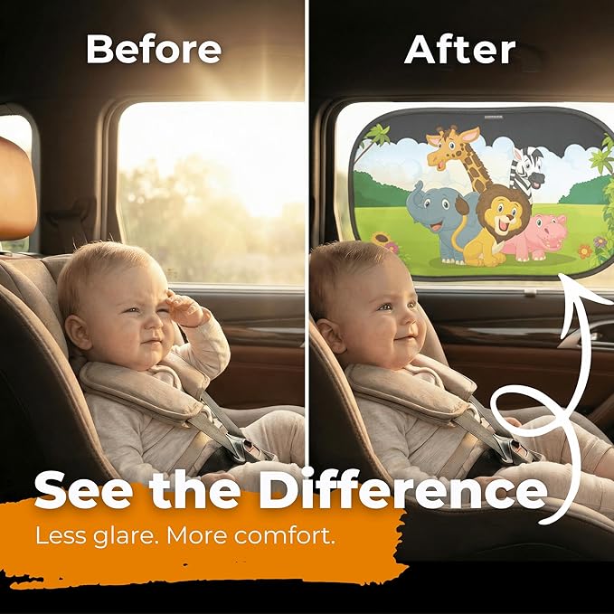 CARAMAZ Car Window Shade for Baby with Certified UV-Protection 2 Pack - 20"x12"