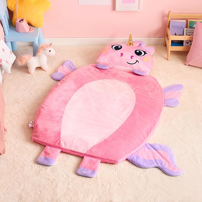 JOIEDOMI Kids Sleeping Bag 4 5 6 Year Old Girl Gifts Toddler Nap Mat with Pillow & Blanket 60" x 39" for Kids Ages 3+ Soft Plush Sleeping Mat for Preschool and Boys Girls
