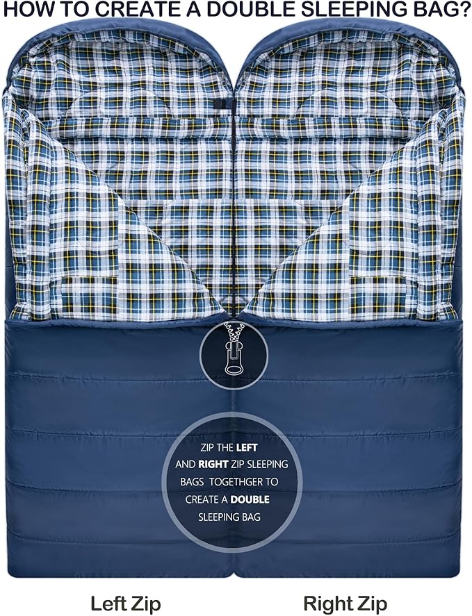 HiZYNICE Cold Weather Sleeping Bag 100% Cotton Flannel XXL for Adults Big and Tall,Free Compression Sack