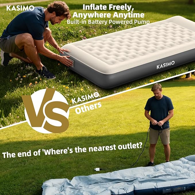 KASIMO Air Mattress Twin with Built-in Battery Powered Removable Pump, TPU Blow Up Mattress with Pillow, Strong Support All Night,No Lost Air, Compact Inflatable Air Bed for Home Guests Camping