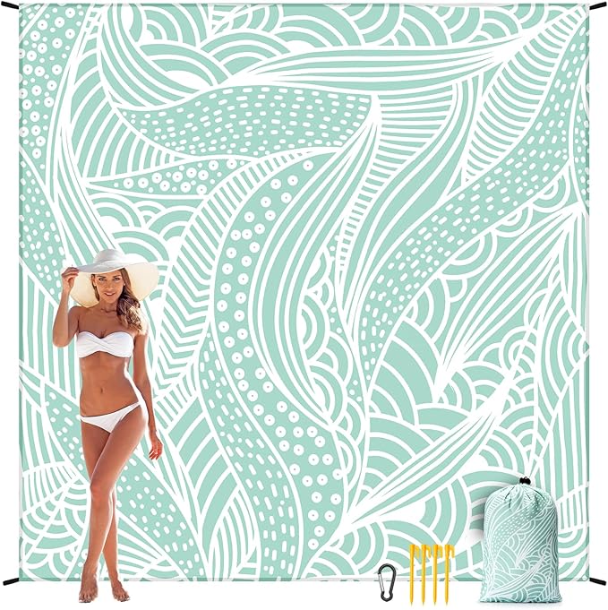 HIHOHO Beach Blanket Waterproof Sandproof Extra Large Beach Mat 79" X 83"/120"x108"for 1-8 Adults Quick Drying Durable Outdoor Picnic Mat for Beach Travel Camping Hiking