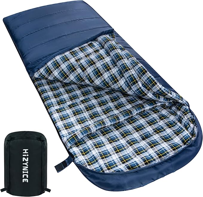 HiZYNICE Cold Weather Sleeping Bag 100% Cotton Flannel XXL for Adults Big and Tall,Free Compression Sack