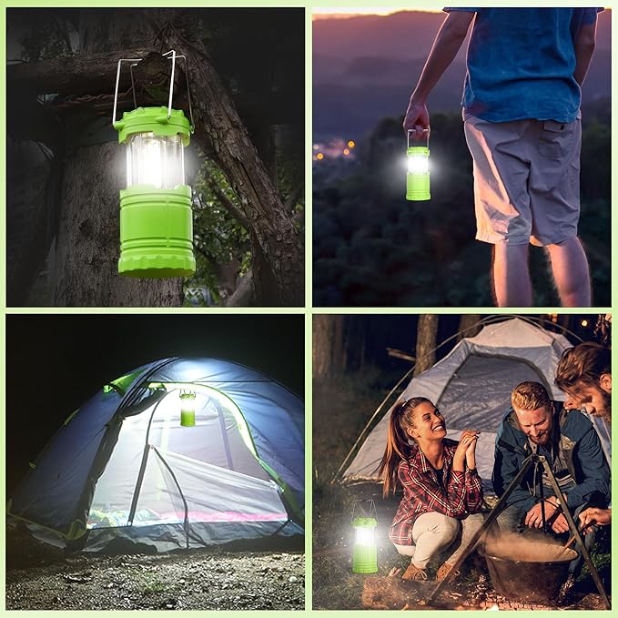 6-Pack Mini LED Green Camping Lanterns, Portable Camping Lights, Outdoor Handled Lamps, Essential Emergency Lights for Power Outages, Hiking, Hurricane