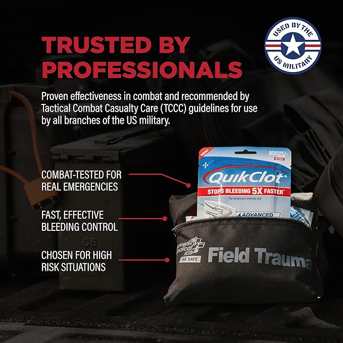 Adventure Medical Kits QuikClot Advanced Clotting Gauze - Stops Bleeding up to 5X Faster Than Standard Gauze - Kaolin Hemostatic Dressing - for First Aid Kits & Survival Gear - 3 x 24 (2 Strips)