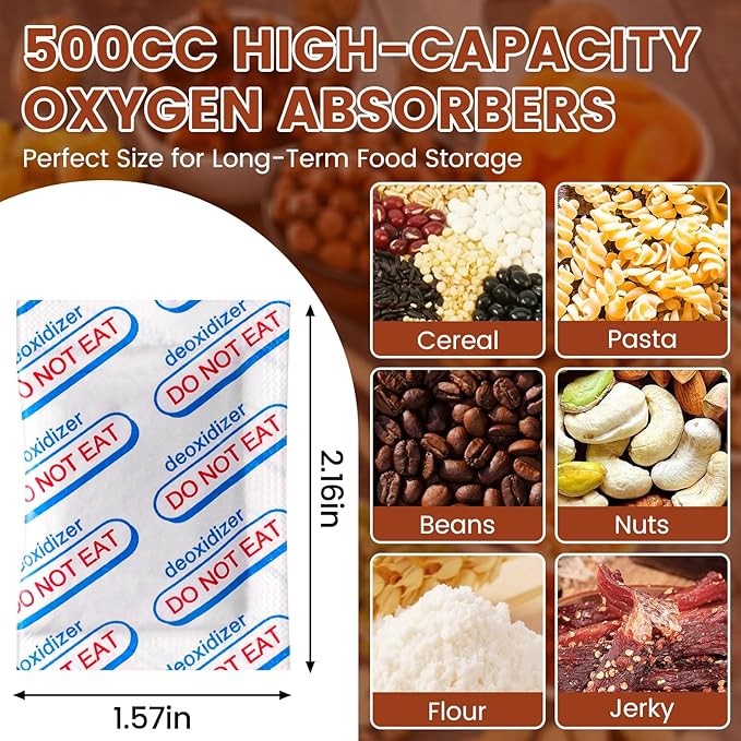 400 Counts 500cc Food Grade Oxygen Absorbers, 10 Individually Vacuum Sealed Packs with Oxygen Indicator, Oxygen Absorber Packets for Long Term Storage in Mylar Bag,Canning Jars, Freeze Dryer Storage