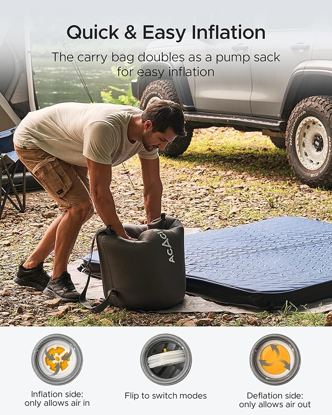 Acacia 4" Thick Self Inflating Sleeping Pad with Foam, Innovative Y-Shaped Telescopic Structure, Ultraportable Camping Air Mattress with Pump Sack, Easy Roll Up Sleep Bed for Travel Tent Car