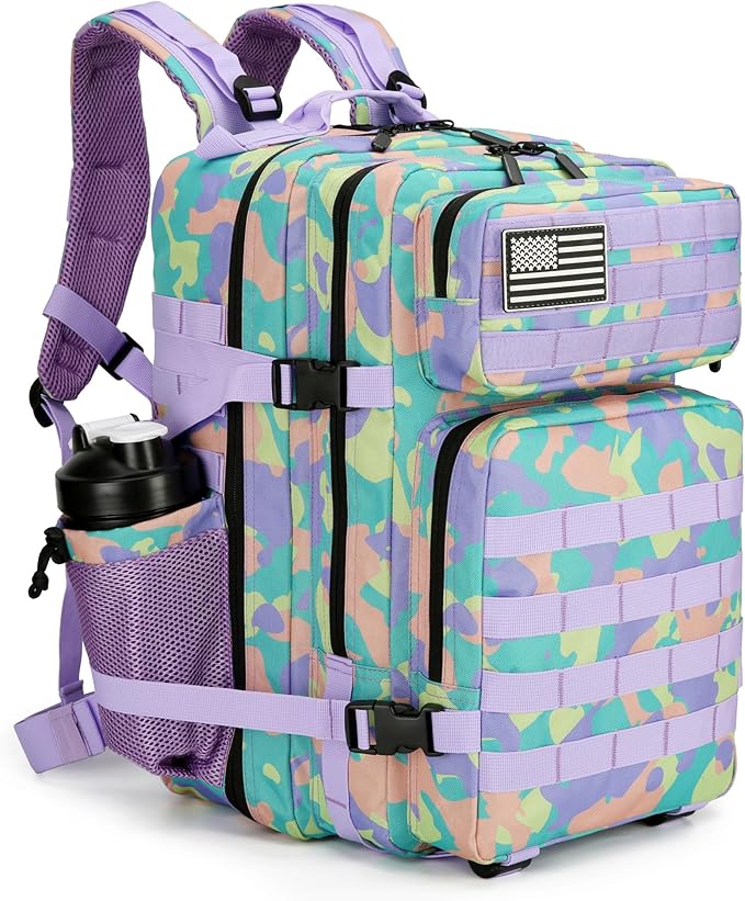 Lovelinks21 45L Tactical Assault Backpack 3 day assault pack with Molle Waterproof backpack Rucksack for Tactical Backpacks (PurpleGreenYellow)