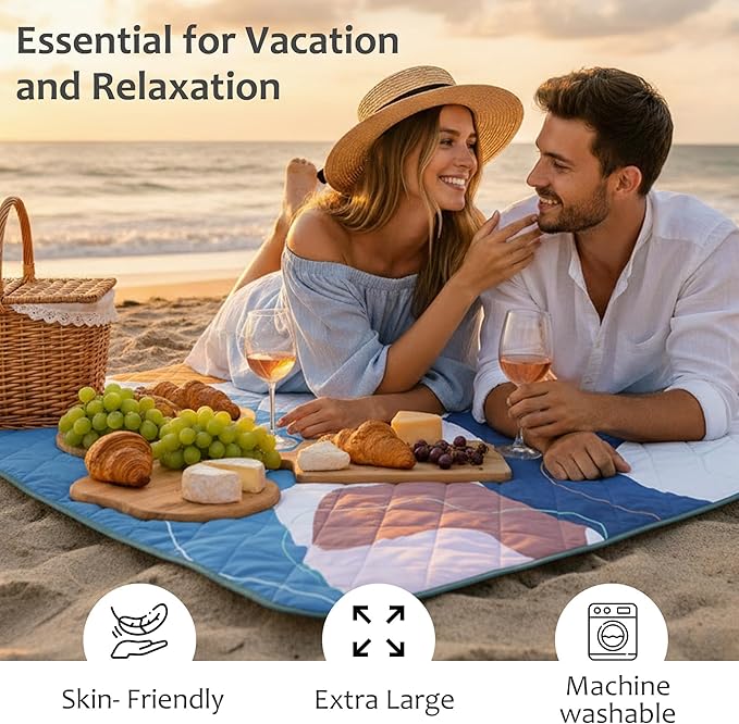 Exclusivo Mezcla Waterproof Picnic Blankets 60x80 Inch, 3 Layer Extra Large, Sandproof and Foldable Outdoor Blanket for Beach Camping, Park and Travel