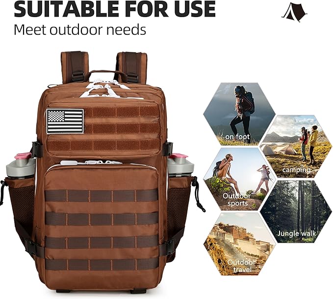 Lovelinks21 45L Tactical Assault Backpack 3 day assault pack with Molle Waterproof backpack Rucksack for Tactical Backpacks (Dark brown)