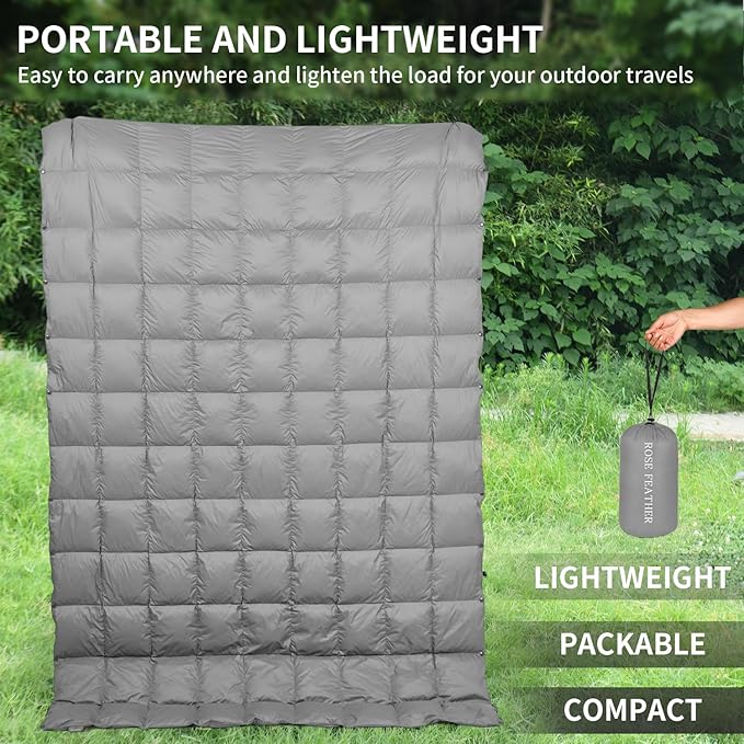 Down Camping Blanket - Lightweight, Packable, Warm & Puffy Outdoor Travel Quilt for Sleep, Hiking, Backpacking, Stadium, Festivals, Water-Resistant Sleeping Bag 55"x79"