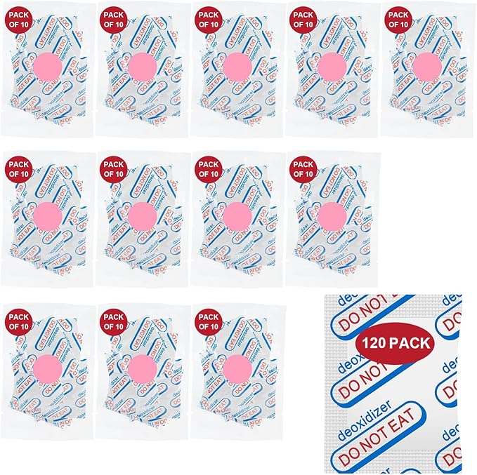 120 Packs 300CC Food Grade Oxygen Absorbers (10 Packs in Individual Vacuum Bag, 12x Packs of 10), Oxygen Absorbers for Food Storage, with Oxygen Indicator, for Mylar Bags, Mason Jars, Canning