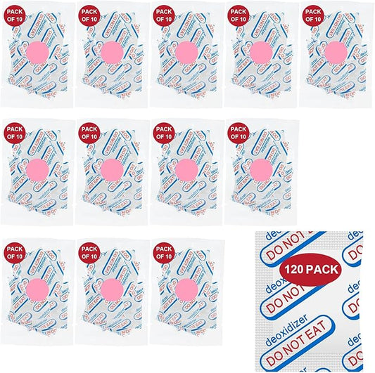 120 Packs 300CC Food Grade Oxygen Absorbers (10 Packs in Individual Vacuum Bag, 12x Packs of 10), Oxygen Absorbers for Food Storage, with Oxygen Indicator, for Mylar Bags, Mason Jars, Canning