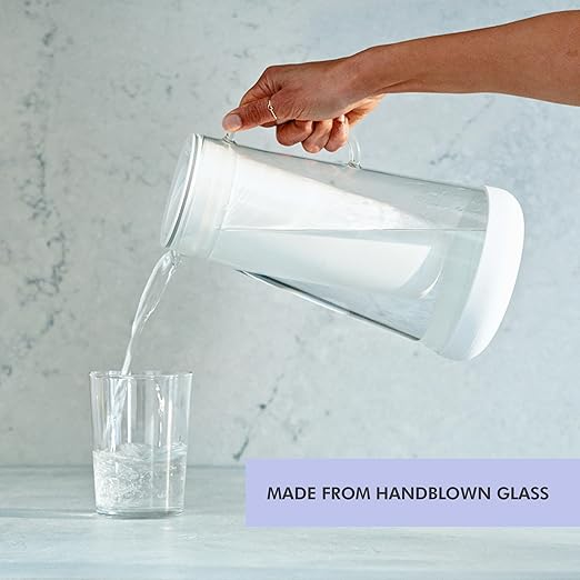 LifeStraw Home– Water Filter Pitcher, 7-Cup, Glass with Silicone Base, White, for Everyday Protection Against Bacteria, Parasites, Microplastics, Lead, Mercury, PFAS and a Variety of Chemicals