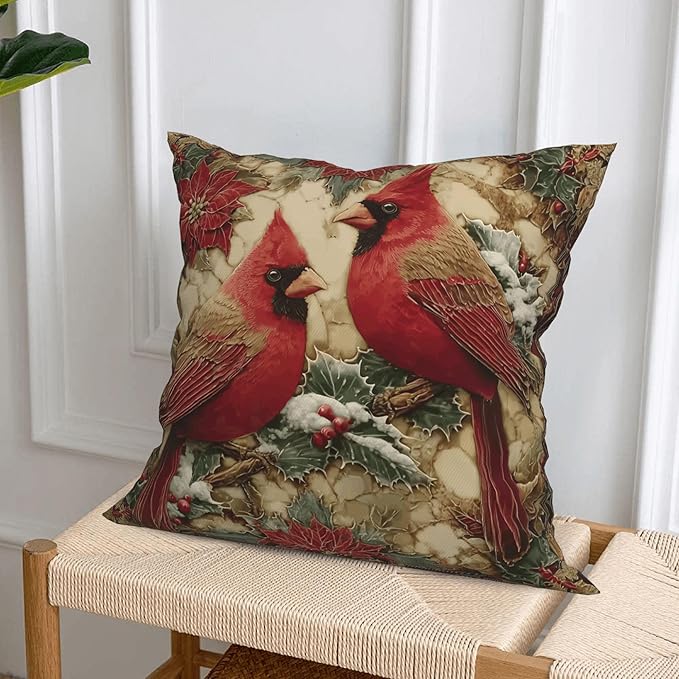 Christmas Throw Pillow Covers 18 X 18 Inch Set of 4 Decorative Cushion Cover Home Decor for Sofa Chair Couch Bedroom Living Room