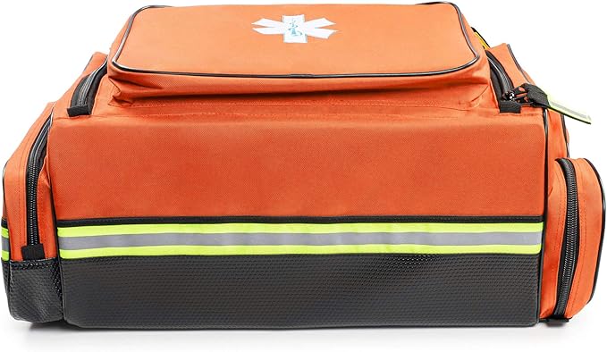 Scherber First Responder O2 Bag | Ultimate Professional EMT/EMS Trauma Oxygen Kit | Durable Reflective 600D Water Repellant Bag w/10+ Compartments, Zippered Pockets, Dividers & Padded Strap - Orange