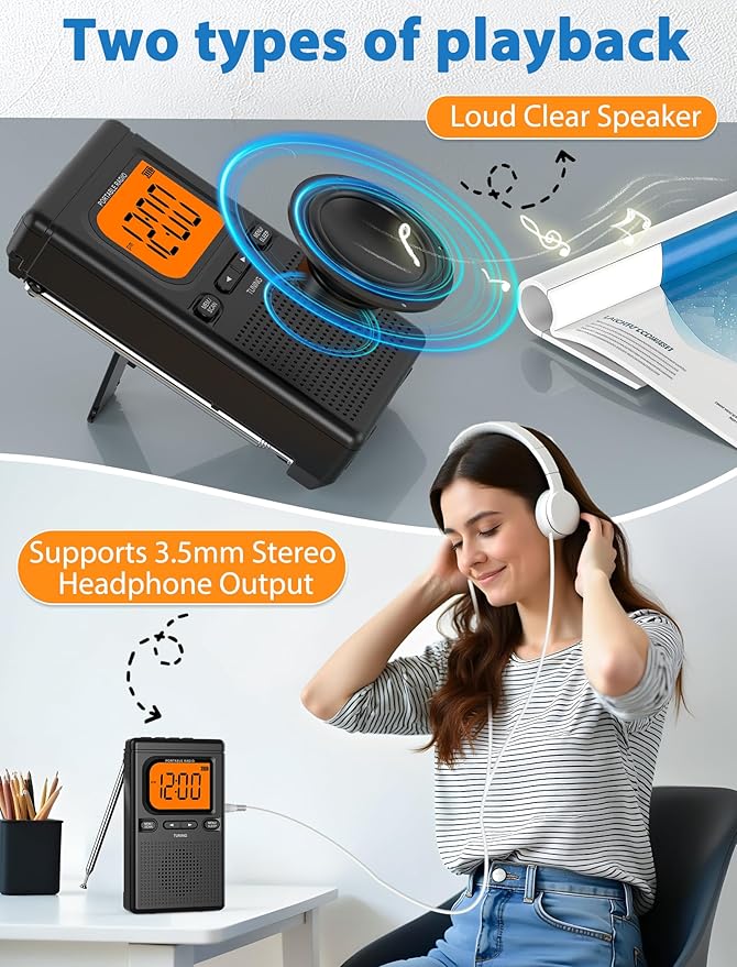 2000mAh Rechargeable AM FM Radio with Bluetooth Portable Transistor Pocket Radio with Best Reception Digital Tuning, Flashlight,LCD Screen,Earphone Jack, Sleep Timer and Alarm Clock for Jogging