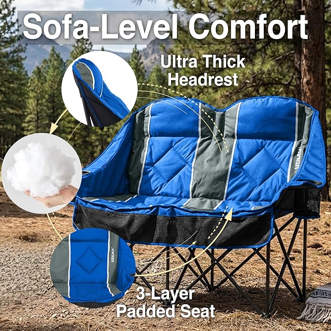 Oversized Double Camping Chair - 2 Person Folding Loveseat for Campfire Snuggle Freedom, Heavy Duty 660LBS Support with Frustration-Free Oversized Carry Bag, Perfect for Couples, Dogs & Sports