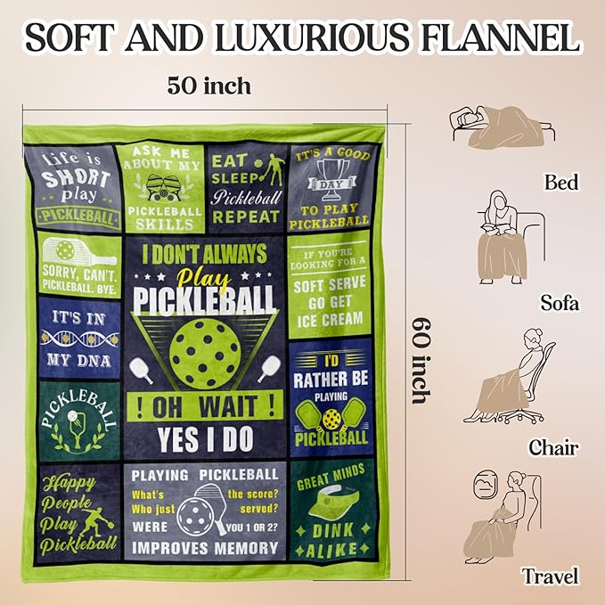 Pickleball Gifts for Women Men Funny, Gifts for Pickleball Lovers, Pickle Ball Gift Ideas for Birthday Christmas Fathers Day Mothers Day, Pickle Ball Accessories, Sport Present Fleece Blanket 60"×50"