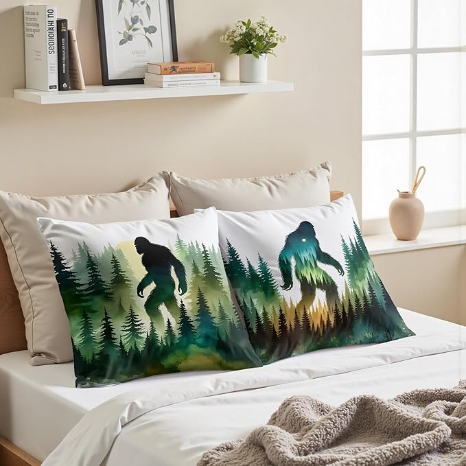 Funny Bigfoot Sasquatch Forest Throw Pillow Covers 18x18 Set of 2,Camper Decor Pillowcase,Big Foot Sasquatch Gifts,Camping Camper Bigfoot Gifts for Women（90）