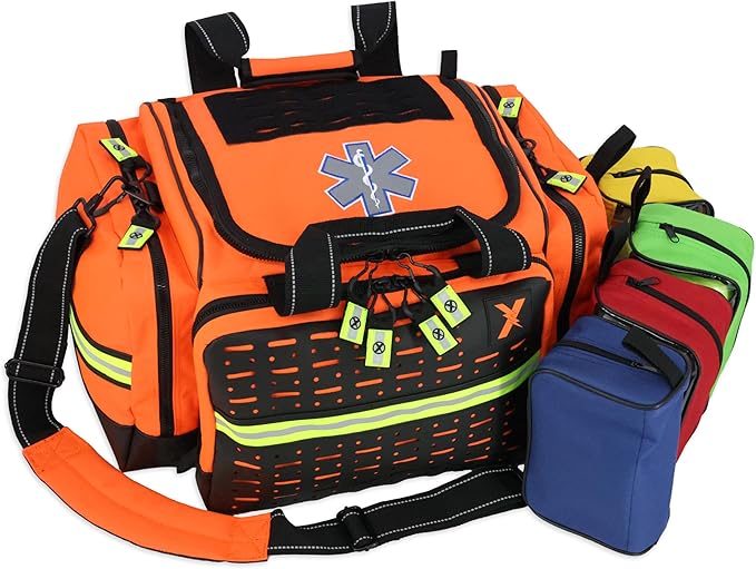 Lightning X Stocked X-Large Modular EMT Medic Trauma Bag w/Emergency Medical Fill Kit Supplies - Orange