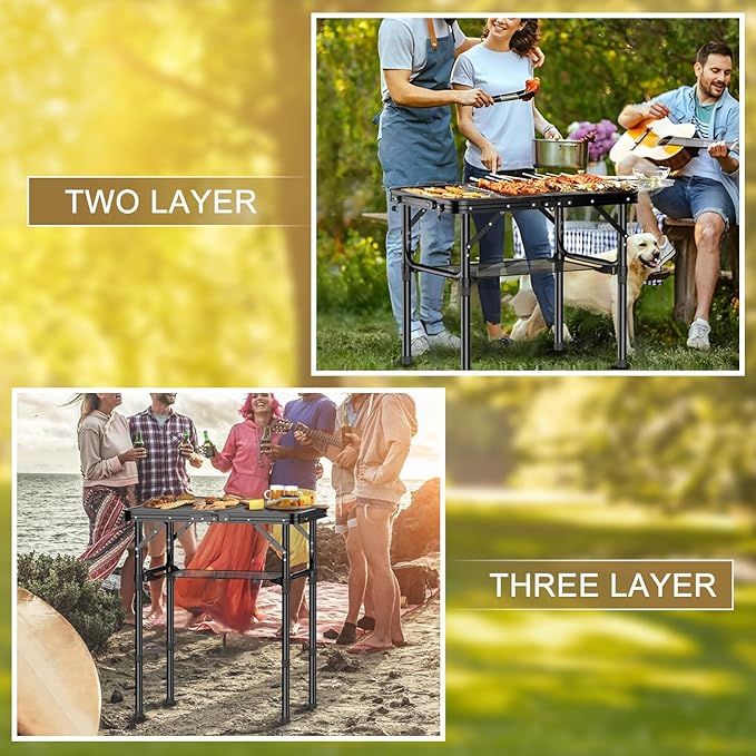 Folding Camping Table, 2 FT Folding Portable Camping Table, Outdoor&Indoor Picnic Table with 3 Adjustable Height Max 27.1",Lightweight Aluminum Camping Tables, Car Camping Essentials-Pure Black