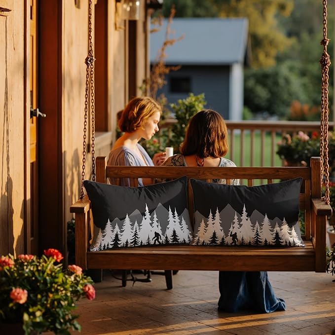 Funny Bigfoot Sasquatch Forest Throw Pillow Covers 12x20 Set of 2,Camper Decor Pillowcase,Camping Camper Bigfoot Gifts for Women,Big Foot Sasquatch Gifts