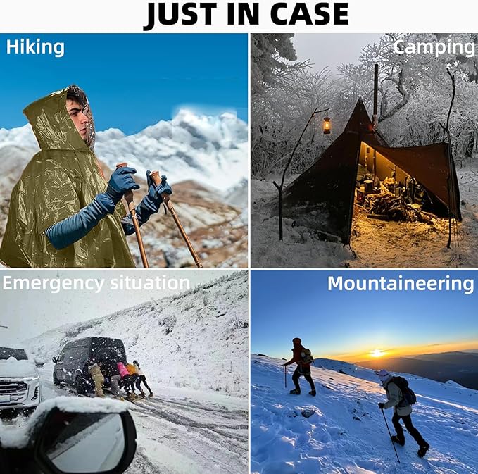 Thickened Emergency Rain Poncho, Thermal Poncho Survival Blankets Reusable Survival Ponchos for Camping, Hiking