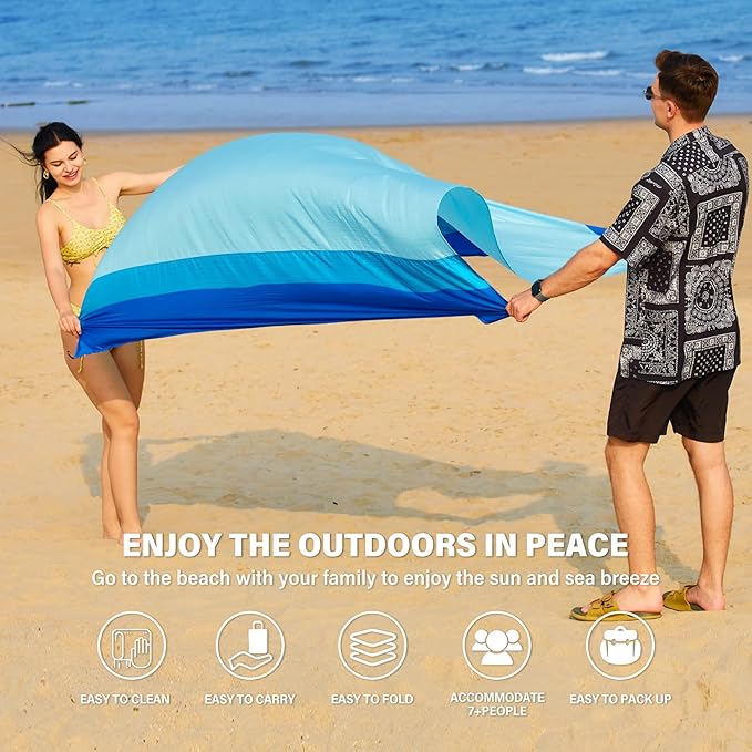Famstar Beach Blanket Oversized Extra Large 10'X 9',Waterproof Sandproof Beach Blanket 2-8 Adults Lightweight Durable for Travel Camping Hiking Picnic (10'X 9', Blue)