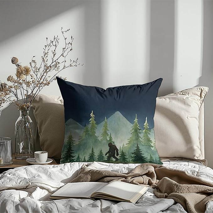 Funny Bigfoot Sasquatch Forest Throw Pillow Covers,Camper Decor Pillowcase,Big Foot Sasquatch Gifts,Camping Camper Bigfoot Gifts for Women