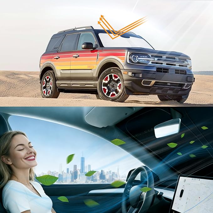 Windshield Sun Shade Custom Fit for 2021 2022 2023 2024 2025 2026 Ford Bronco Sport Accessories Foldable Sunshade Sun Blocker Protect Car from Sun Rays & Heat Damage Keep Car Cooler