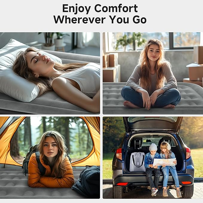 Sebor Air Mattress Queen with Built-in Pump 18", Comfortable Self-Inflating Air Mattress with High-Speed Pump, Durable Blow Up Mattress Queen with Storage Bag for Guests, Camping, Travel