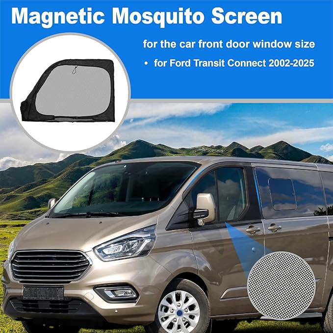 Magnetic Mosquito Screen for Front Door for Ford Transit Connect 2002-2025 47x31in Van Front Side Window Anti Mosquito Net Fine Nylon Mesh for Camping Fishing Field 1 Pair