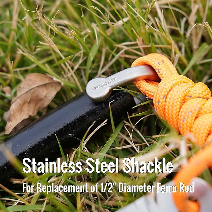 FS125 Heavy-Duty Plus Fire Starter - 1/2 Inch Thick x 5 Inch Long Ferrocerium Rod with Magnesium, Superb Carbon Alloy Steel Striker & 550 Paracord for Camping, Survival, Emergency Kits