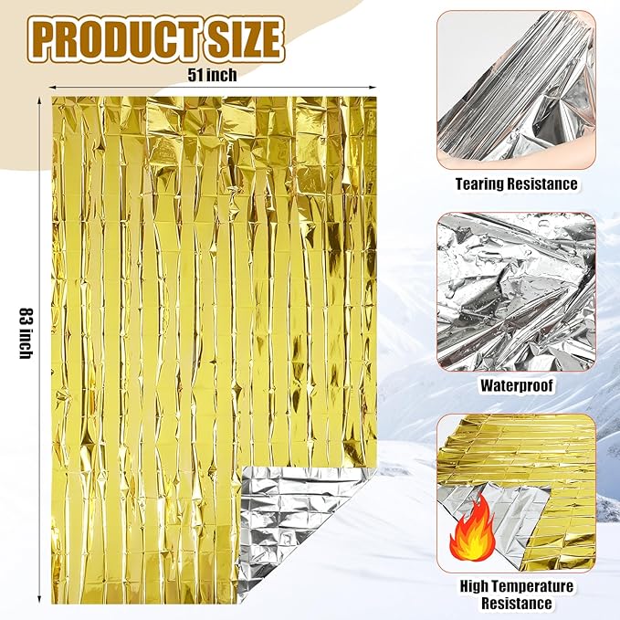 300 Pcs Emergency Blanket and Sock Bulk, Emergency Thermal Space Blankets Survival Winter Socks Gold and Silver Double-Sided Insulating Kits for Outdoors Camping Homeless Hiking