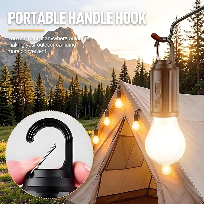 Solar Tent Lights Rechargeable 5 Pack, LED Camping Lantern Outdoor Hanging Light Bulbs with Clip Hook for Camping Hiking Decorations Hurricane Fishing Emergency,Flashlight