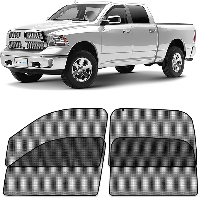 CLIM ART Magnetic Car Window Shades for Dodge RAM 2009-2018 Crew Cab – Custom-Fit Sun Blocker Curtains, Side Window Covers, Essential Car Accessories for Camping, Baby, and Privacy Protection - MS0271