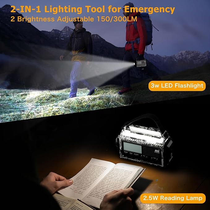 Eoxsmile Emergency Radio 12000mAh with NOAA Weather Alert | Solar, Hand Crank, Battery AM/FM/Shortwave with Type-C Charger, Flashlight, SOS for Hurricane, Camping, Outdoor Survival