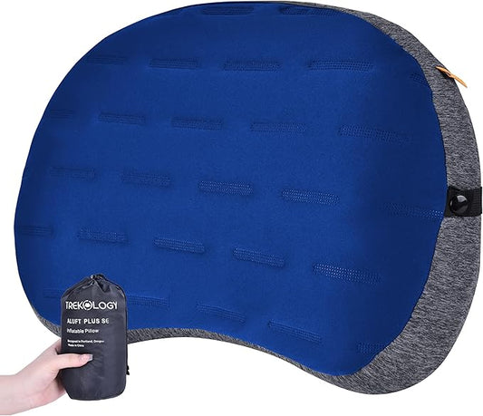 TREKOLOGY Inflatable Camping Pillow with Removable Cover - Ultralight Backpacking, Hiking, Beach, Travel Sleeping Pillow - Compact, Portable, Comfortable Camp Pillow for All Adventures ALUFT Plus SE