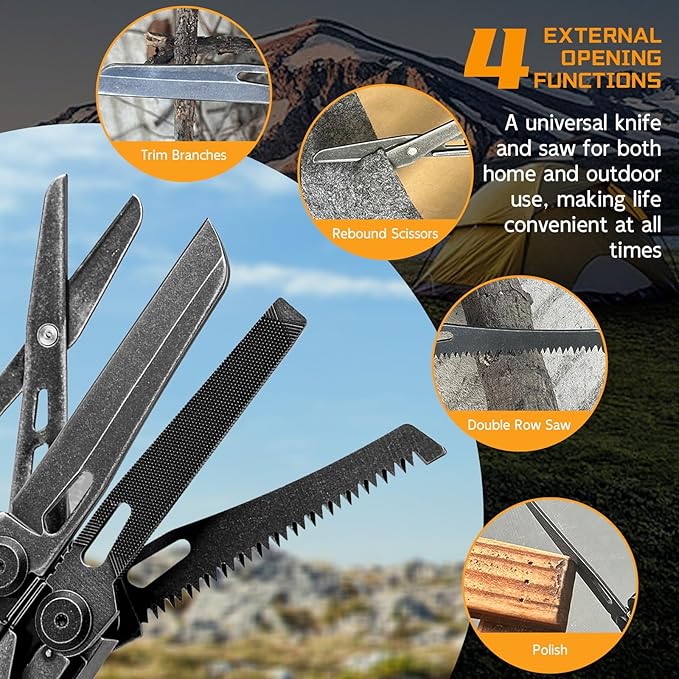 34-in-1 Multitool Pliers with Scissors,Bottle Opener, Allen Wrench,Rope Cutters,File, Saw, Screwdrivers,Stainless Steel Multi Tool with Carrying Pouch Ideal for Camping Survival & Gift for Dad Him Men